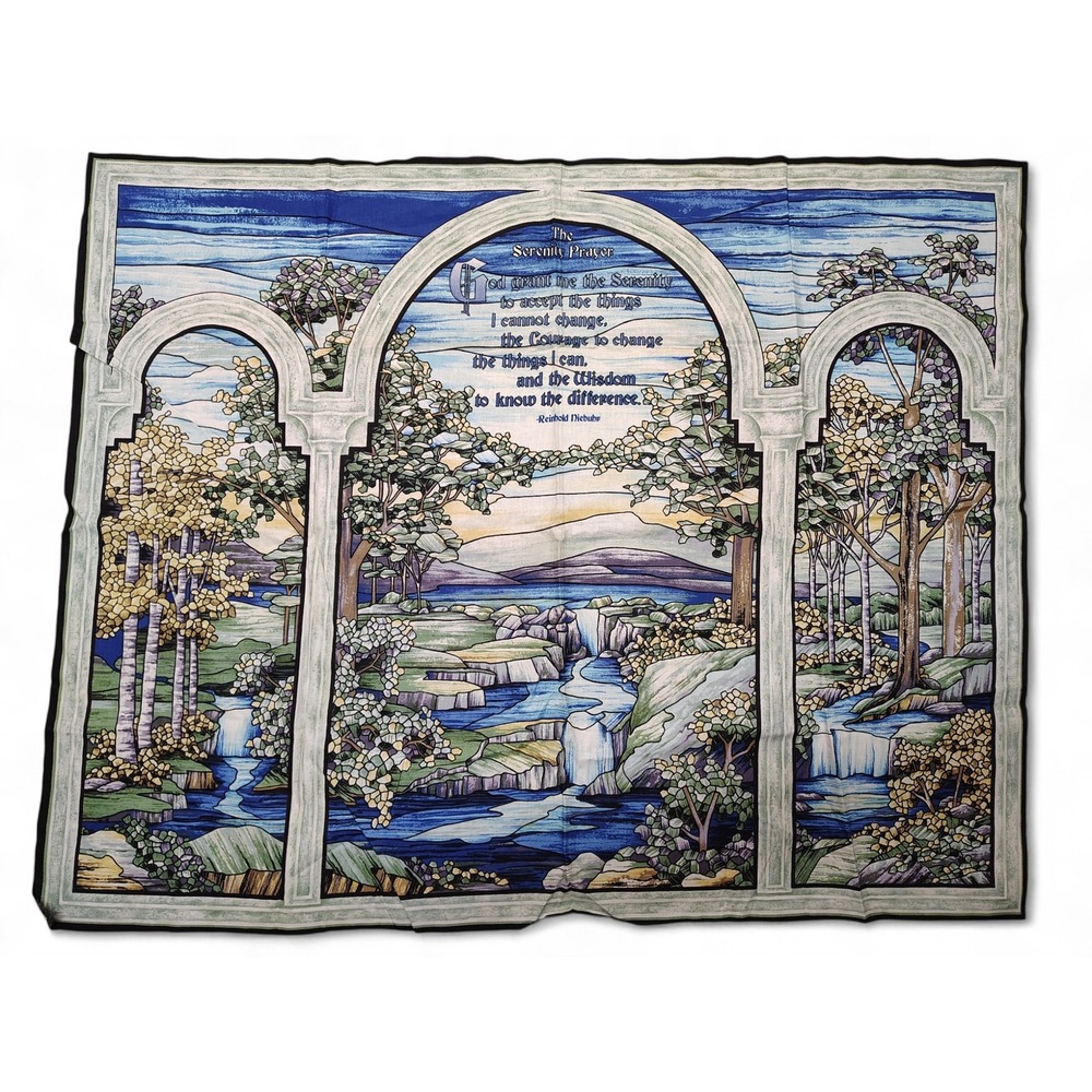 Serenity Prayer Fabric Panel • Waterfall Landscape • Cottagecore • Raw Edge